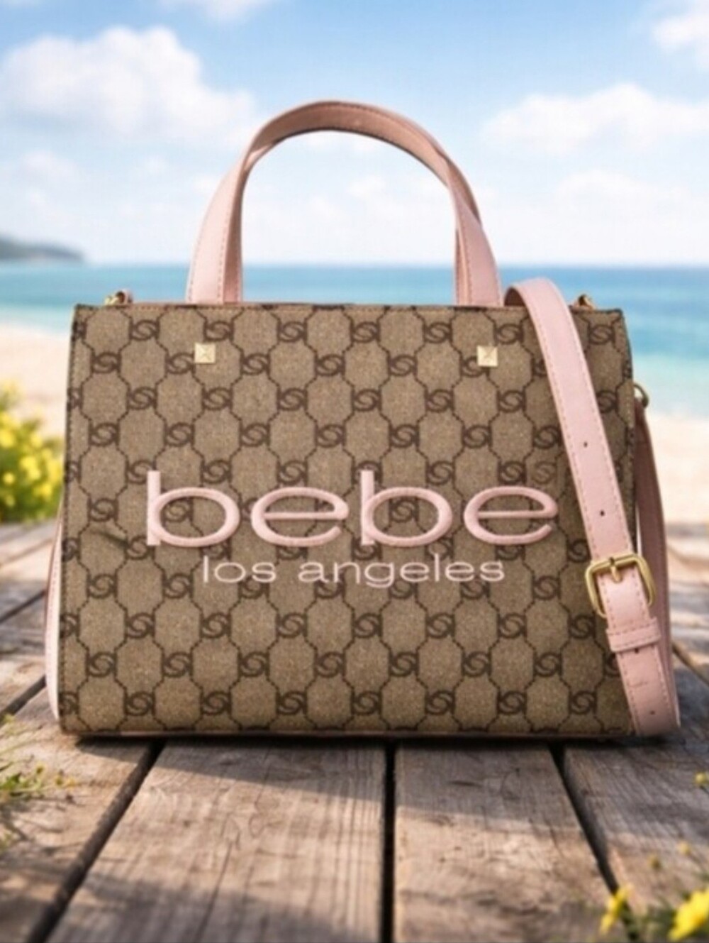 NWT Bebe Los Angeles Blush Mini Tote Bag Logo Print